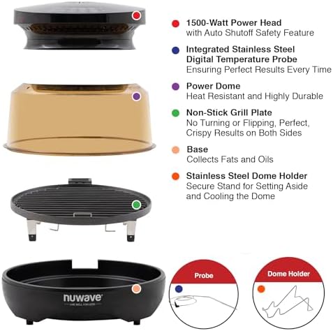Nuwave Primo Grill Oven PFAS Free Countertop Oven with Convection Top & Grill Bottom, Smart Thermometer, Perfect for Cooking Frozen or Fresh with Surround Heat for Flawless Results