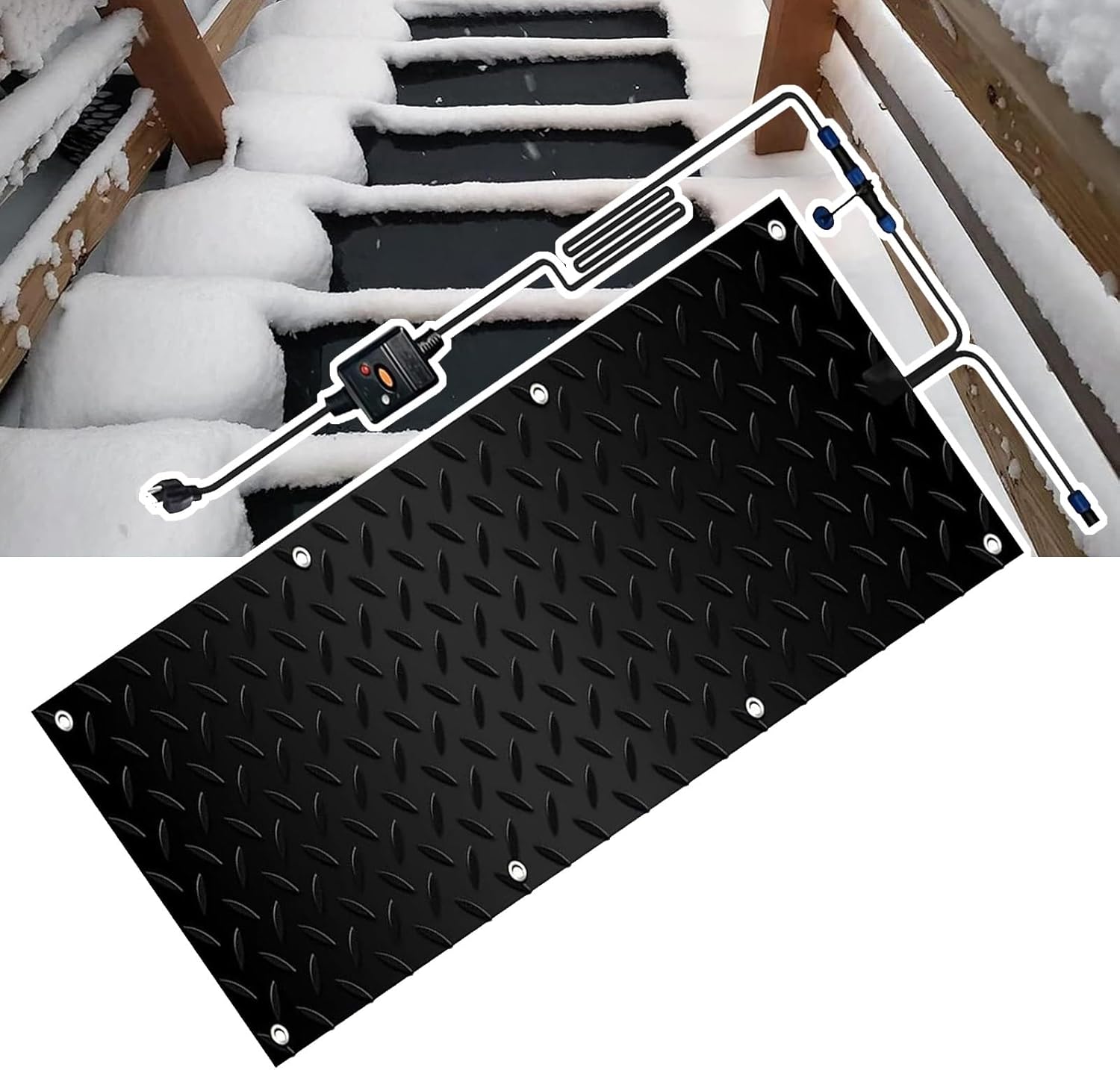 Outdoor driveway snow melting mat, non-slip heated sidewalk mat, heated snow melting mat for sidewalk stairs, outdoor heating mat for winter snow removal, heated snow melting mat(1 Pcs,30x90cm/12x36in