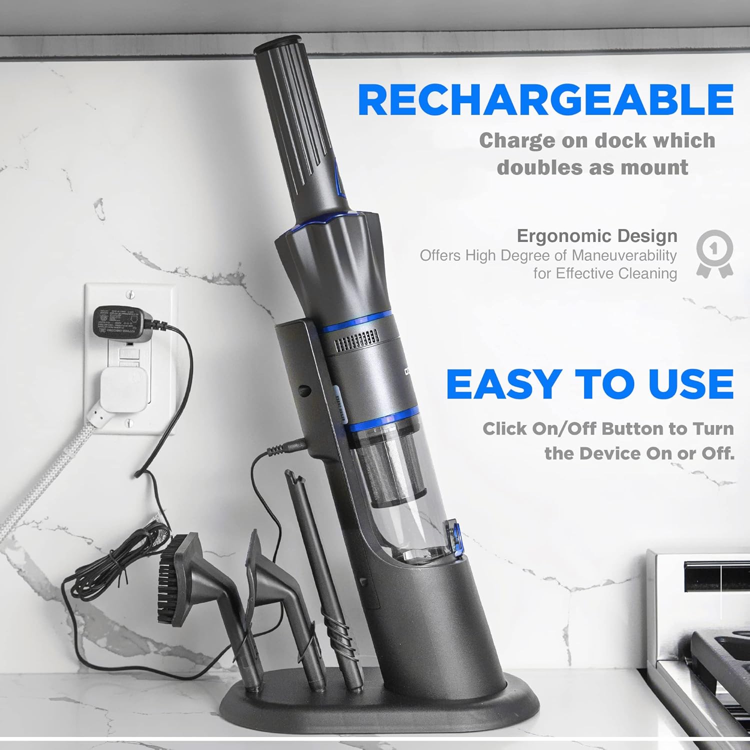 Ruvio Cordless Vacuum Cleaners for Home Carpet Vacuum Cleaner Car Use, Car Vacuum Portable Cordless with Double HEPA Filtration System, High Power Motor Vacuum for Narrow Spaces As Seen On TV