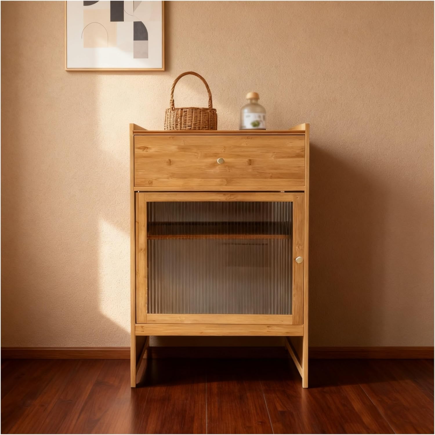 Robot Vacuum Hidden Cabinet Vacuum Cleaner Storage Cabinet Nightstand for Living Room, Bedroom, Bathroom, Balcony, Save Space(Natural)