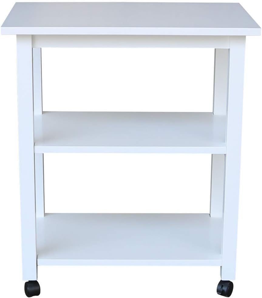 Solid Wood Rolling Microwave Cart, White