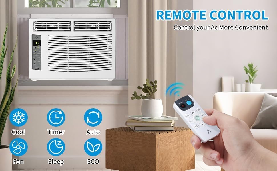 8000 BTU Window Air Conditioner for Bedroom/Living Room, Cools Up to 350 Sq. Ft., Energy-Efficient Window AC with 30% Faster Cooling, Adjustable Window Kit, Intuitive Mechanical Controls