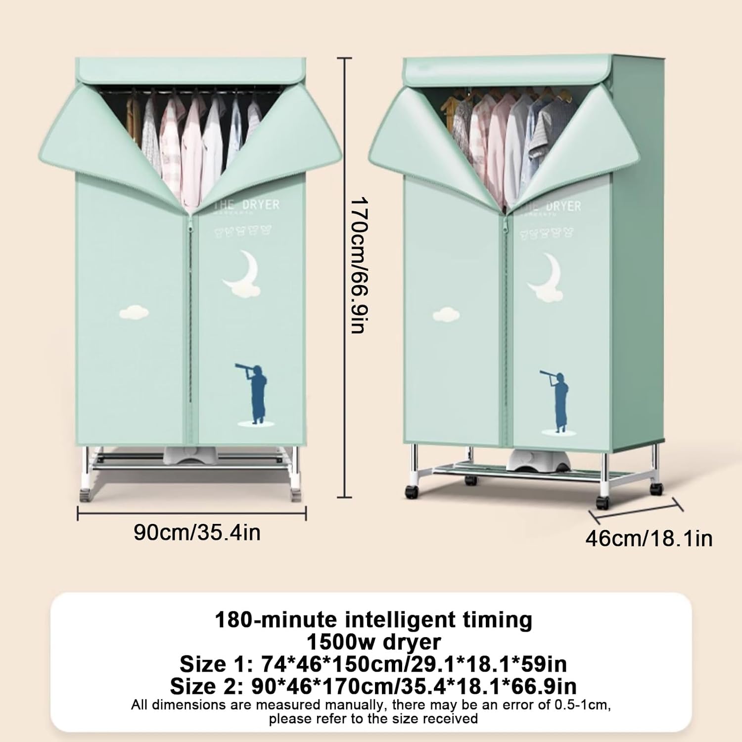Ddryer for Apartments with Timer,Heated Clothes Drying Rack,Heated Clothes Airer with Cover,2-Tier Indoor Foldable Electric Clothes Airer Drying Rack,for Families,Dormitories 1 M