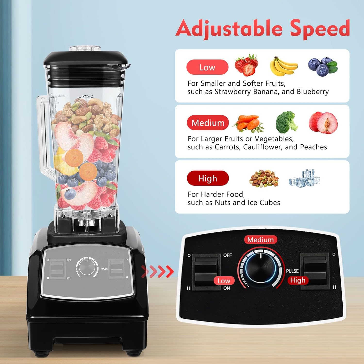 Smoothie Blender, 2200W Electric Blender with 6-edge 402 Stainless Steel Blade, 68oz BPA Free Jar, Small Smoothie Blender with Low Noise 80DB, for Milkshakes Smoothies Sauces Fresh Juices