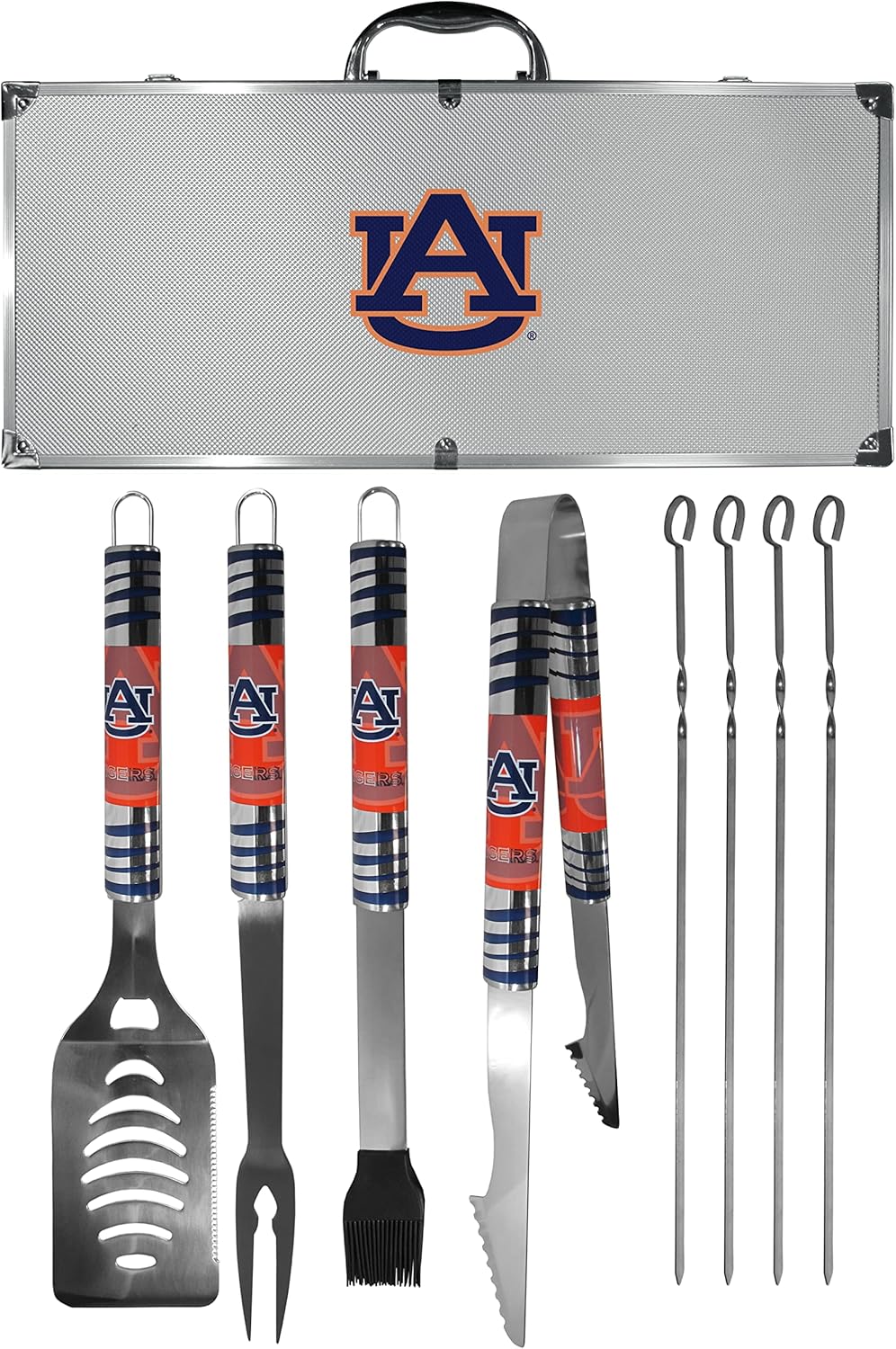 NCAA Siskiyou Sports Fan Shop Auburn Tigers Steel Tailgater BBQ Set w/Case 8 piece Gray
