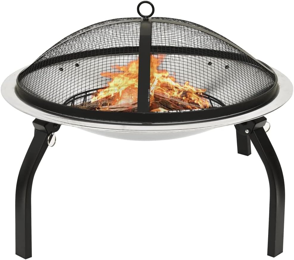 Small Outdoor Fire Pit,2-in-1 Fire Pit and BBQ with Poker,Fire Pit Cooking Grate,Patio Fire Pit,Fire Bowl,for Camping, Cooking, Tailgating, and Patio, 22