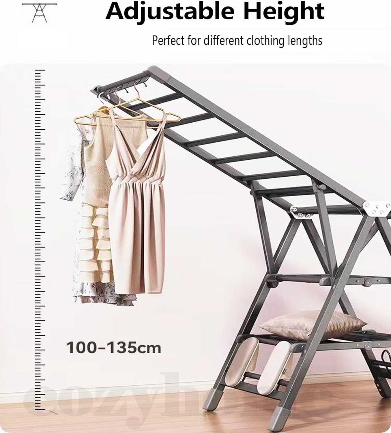 Clothes Drying Rack Foldable – Large Clothes Airer Drying Rack, Heavy Duty Metal Laundry Dryer Stand with Wheels, Extra-Thick Free-Standing Design Indoor & Outdoor Use, 71inchx17.7inch