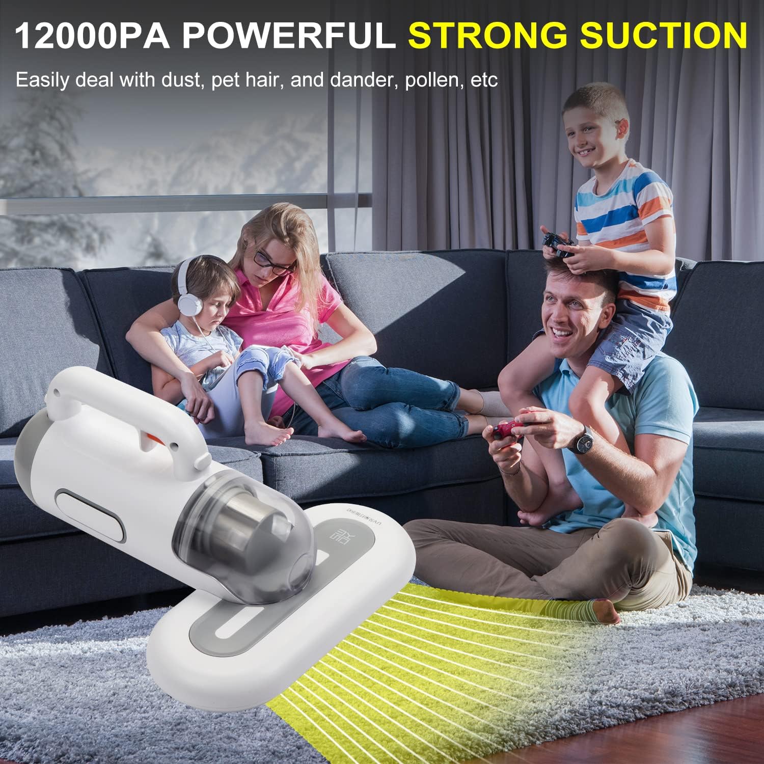 Portable Mattress Vacuum Cleaner 400W Professional Bed Vacuum Cleaner Corded High Frequency Double Beat 15Kpa Powerful Suction Handheld Vacuum for Bed Mattress Pillow Sheet Sofa Vacuum Cleaning