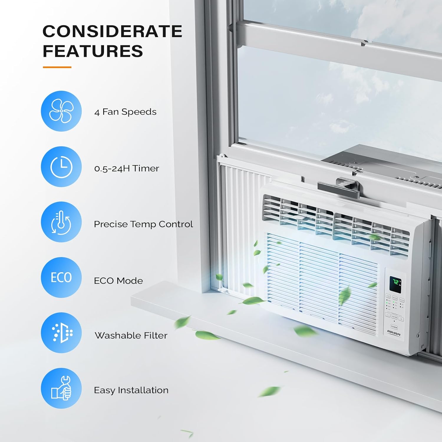 ROVSUN 6000 BTU Window Air Conditioner with Remote & Timer, AC Unit for Window with ECO Mode, 4 Fan Speeds & Easy Installation Kit for Home Dorm Apartment Office up to 250 Sq. Ft, 115V/60Hz