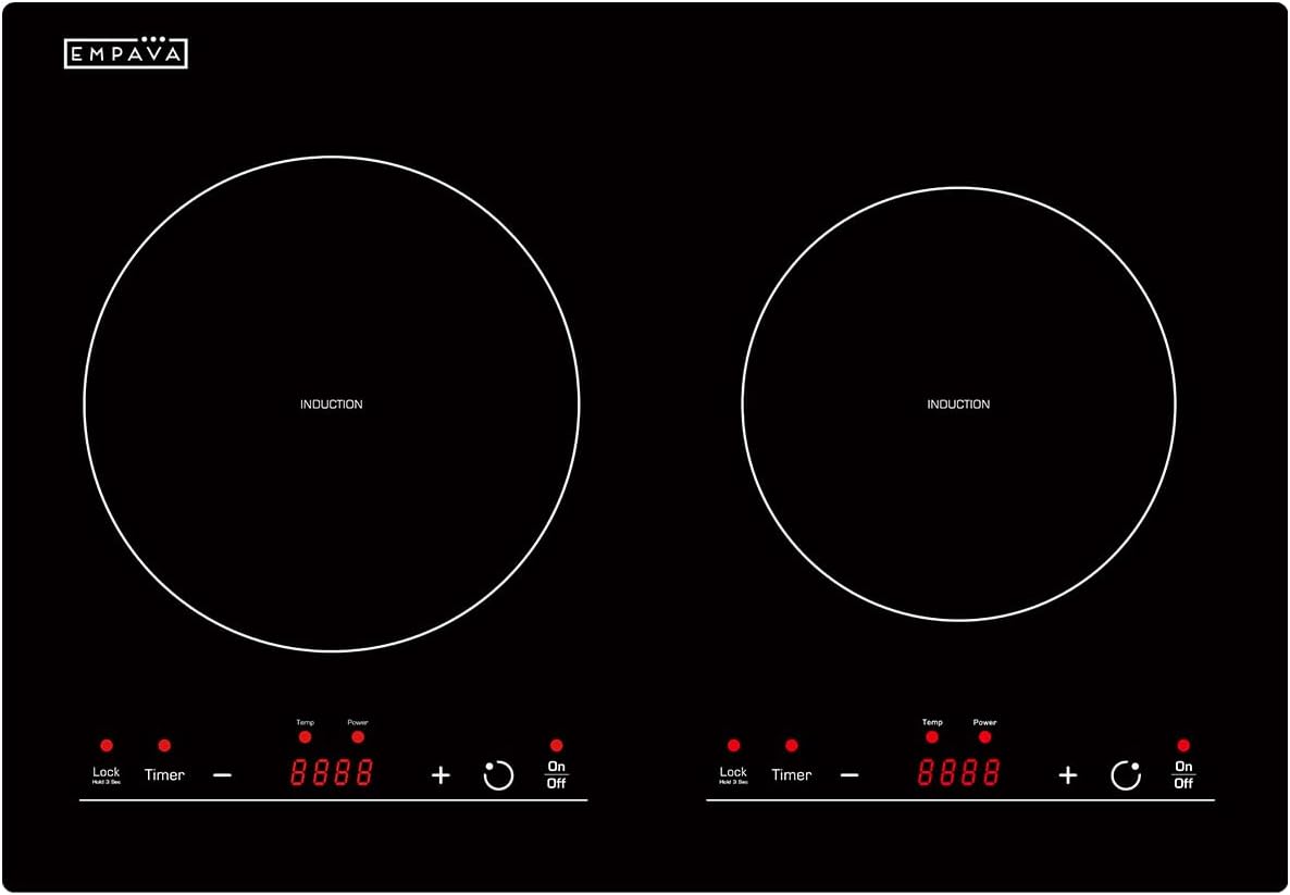Empava Electric Stove Induction Cooktop Horizontal with 2 Burners in Black Vitro Ceramic Smooth Surface Glass 120V, 12 Inch
