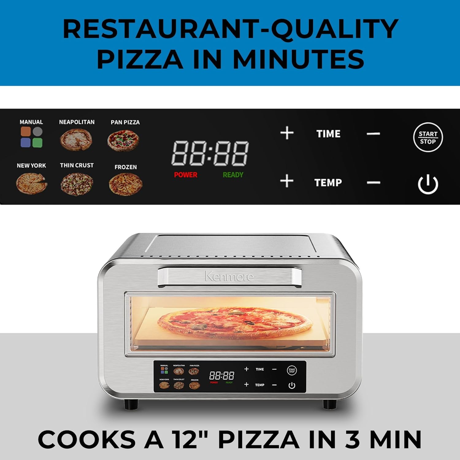 Kenmore indoor pizza oven - personal countertop electric ovens for home kitchen & restaurant, cook solo large 12” nonstick Pizzas horno de