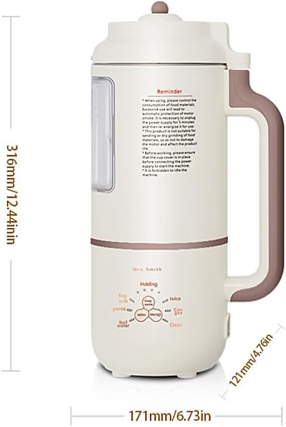 Mrs.Smith Electric Oat Milk Maker, White, Automatic Plant Based Milk Machine, Countertop Blender with Display Window