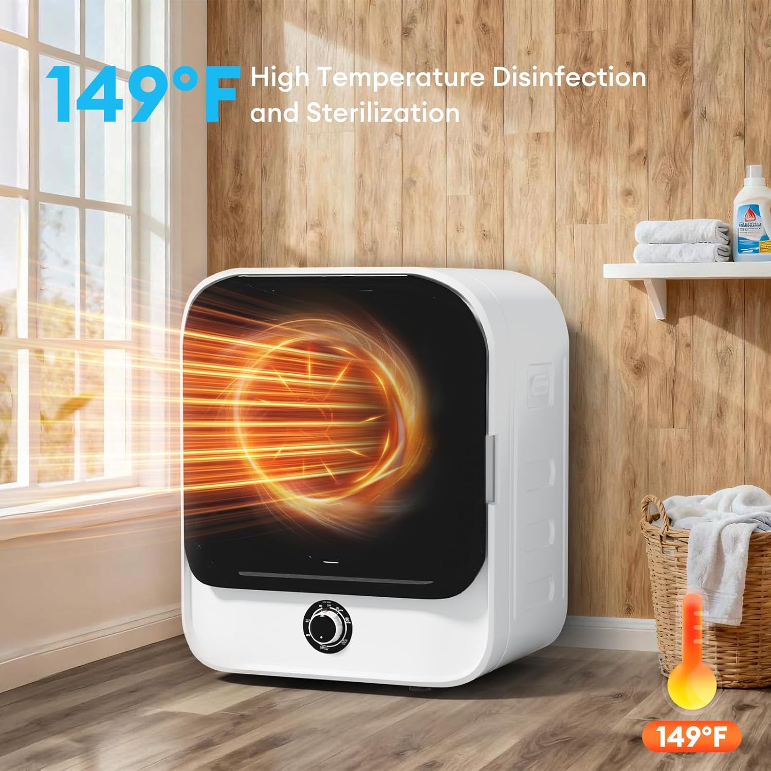 TABU 2.6 Cu.Ft. Portable Dryer for Laundry, 110V Compact Portable Clothes Dryer with Stainless Steel Tub & Control Knob, for Apartments, Dorm, RV, White