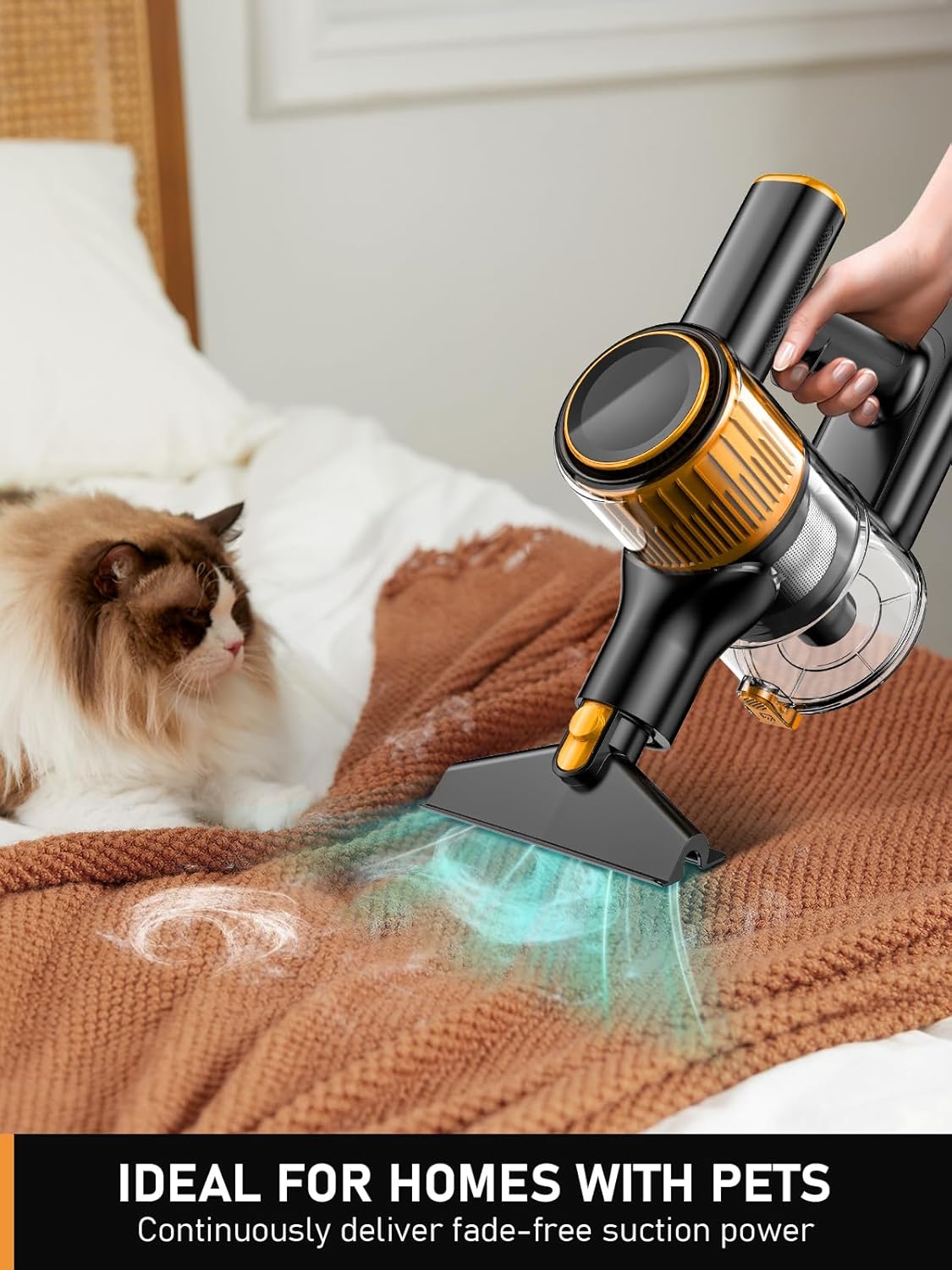 Cordless Vacuum Cleaner, 30Kpa 8 in 1 Lightweight Stick Vacuum with Sofa Brush, 350W Motor, Anti-Tangle Brush with Green Light, 40mins Runtime Rechargeable Vacuums for Hardwood Floor, Carpet, Pet Hair