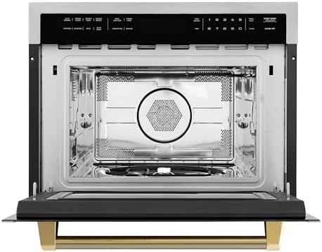 ZLINE Autograph Edition 24 in. 1.6 cu ft. Built-in Convection Microwave Oven in Stainless Steel and Polished Gold Helix Handle (MWOZ-24-KG)