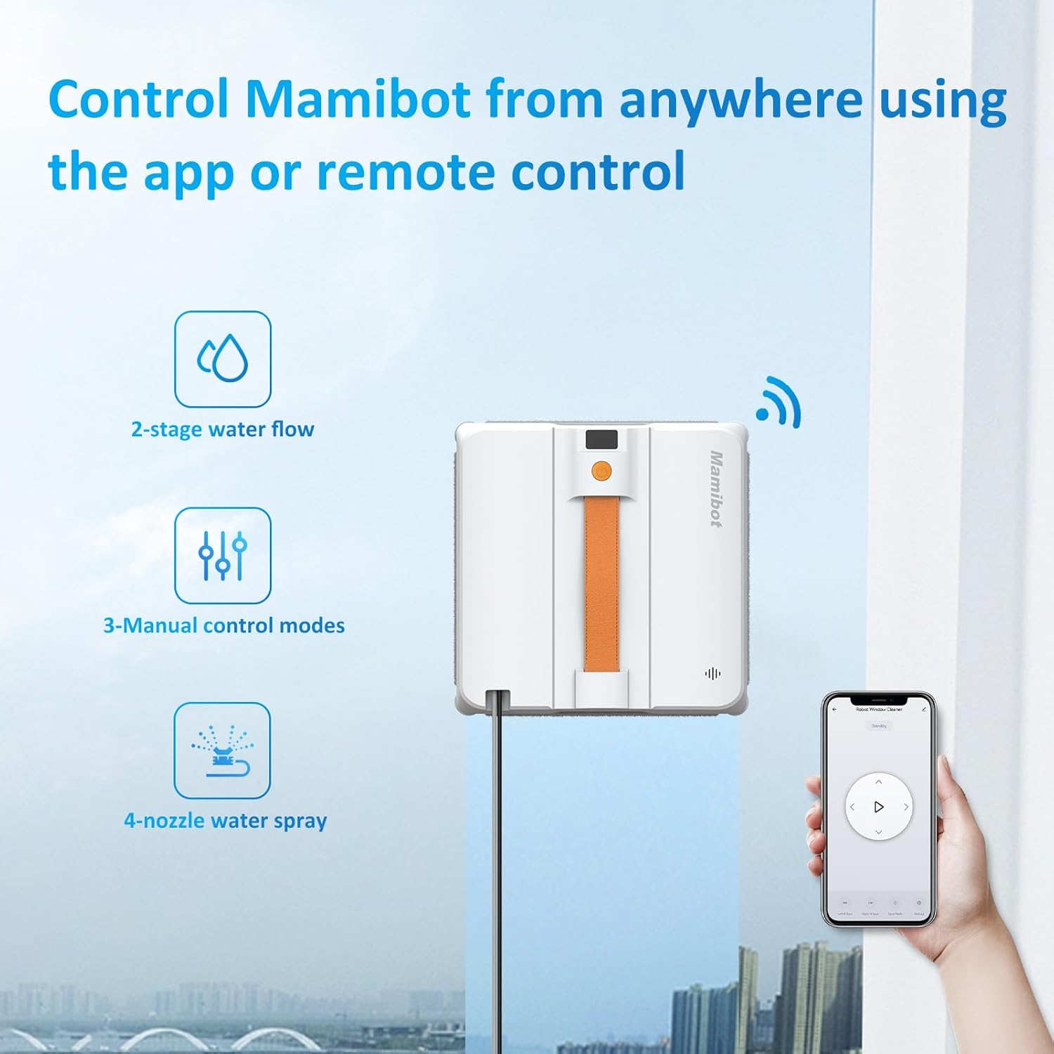 Mamibot W120-DP Robot Window Cleaner for High-Rise Glass - 3200Pa Strong Suction, Multiple Cleaning Modes,4 Water Spray Nozzles,Edge Detection Technology,App&Remote Control(Orange)