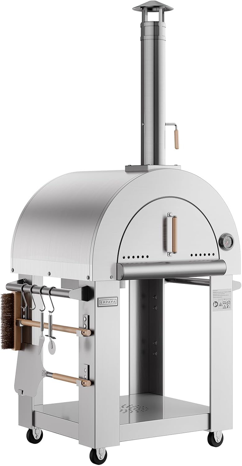 Pizza Oven, wood fire pizza oven for Outside Kitchen, Pizza Maker Oven Grill for Camping Backyard Party,38.6 Inch, Silver