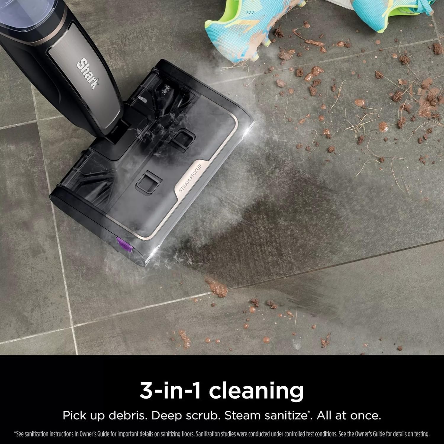 Shark Steam Pickup 3-in-1 Steam Mop Pickup Debris, Deep Scrubs, Steam, & Sanitizes Sealed Hard Floors - All At Once, Lightweight Steam Cleaner for Home with Sealed Hard Floors (Renewed) (Navy)