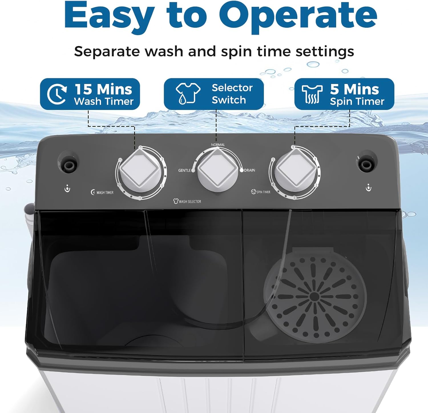 COSTWAY Portable Washing Machine, Twin Tub 20Lbs Capacity, Compact Laundry Washer(12Lbs) and Spinner(8Lbs), Durable Design for Apartment Dorm RV, Grey+White