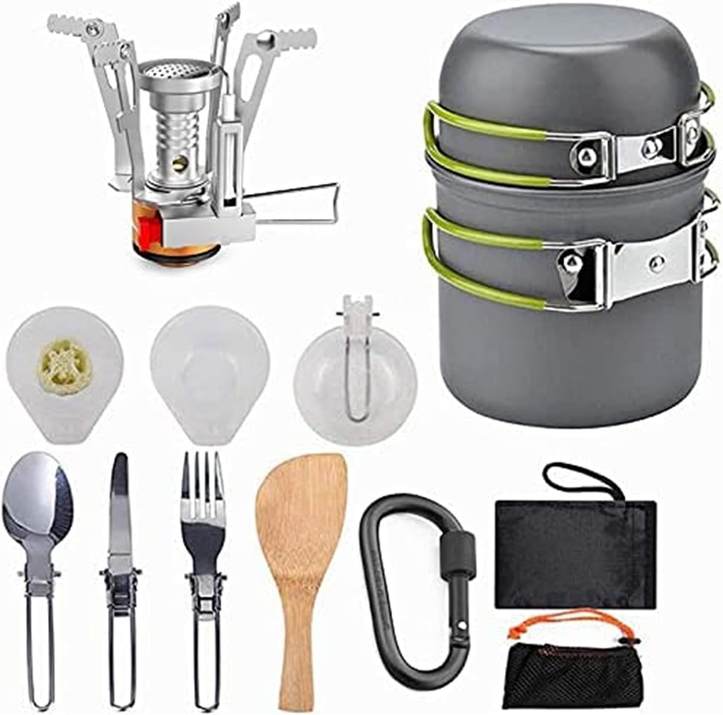 Outdoor Picnic Tableware Set, Portable Hard Aluminium Cooking Utensils for Camping, Hiking, Mountaineering, Picnic and Other Outdoor Activities, Easy to Clean with Cleaning Tools
