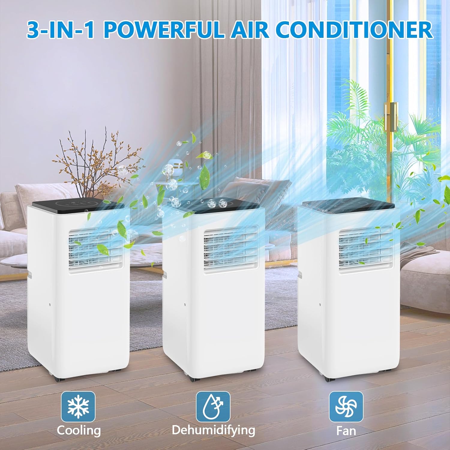 8000 BTU Portable Air Conditioner with Dehumidifier and Remote Control, AC for Apartment, Bedroom, Medium Rooms up to 350 Sq. Ft. in White