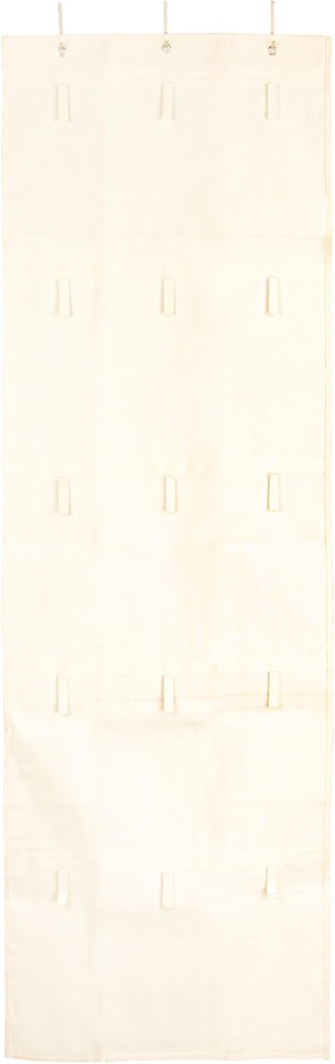 Household Essentials Over The Door Cotton Blend Cap and Hat Organizer with 15 Velcro Hangers, Natural