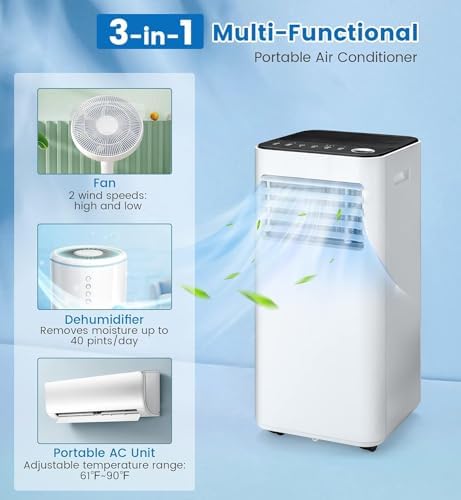 ARLIME Portable Air Conditioners, 8000 BTU Air Unit w/Built-in Dehumidifier, 24H Timer, Smart Sleep Mode, LED Touch Panel & Window Kit for Rooms up to 250 Sq.Ft