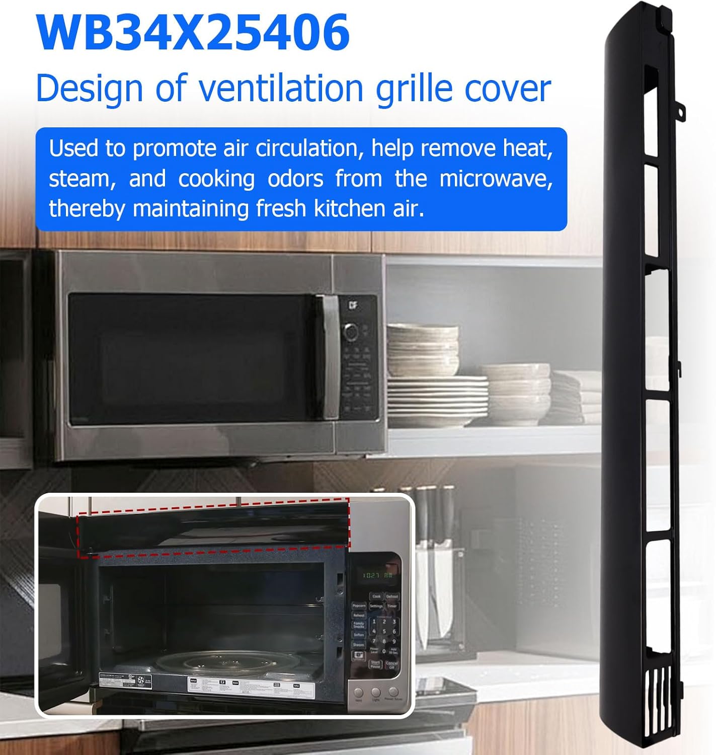 2PC WB34X25406 Replacement Microwave Vent Grille for GE 4465386, AP6040821, PS11774030, EAP11774030