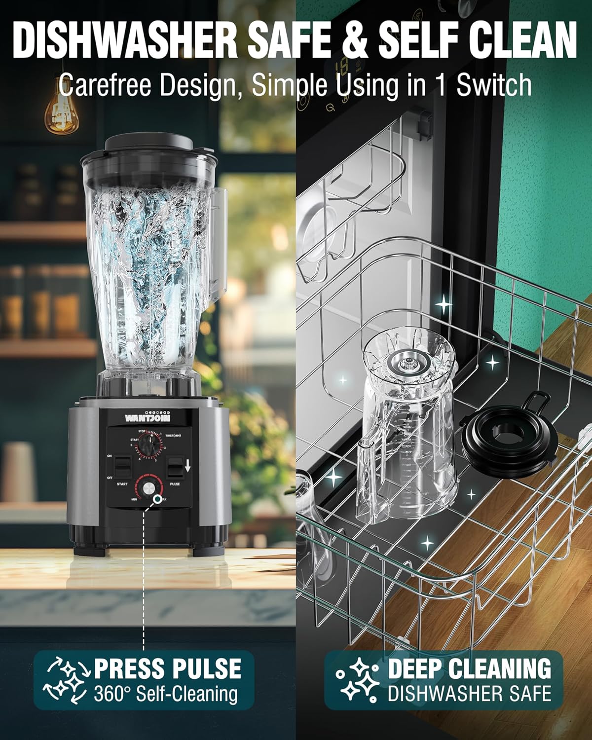 WantJoin Commercial Blender - 200Oz Extra Large Capacity Professional Blender Heavy Duty w/Pure Copper Motor, Dishwasher Safe, 6-Blade Combo, 26000 RPM, Multi Speeds, Smoothie Blenders for Juice