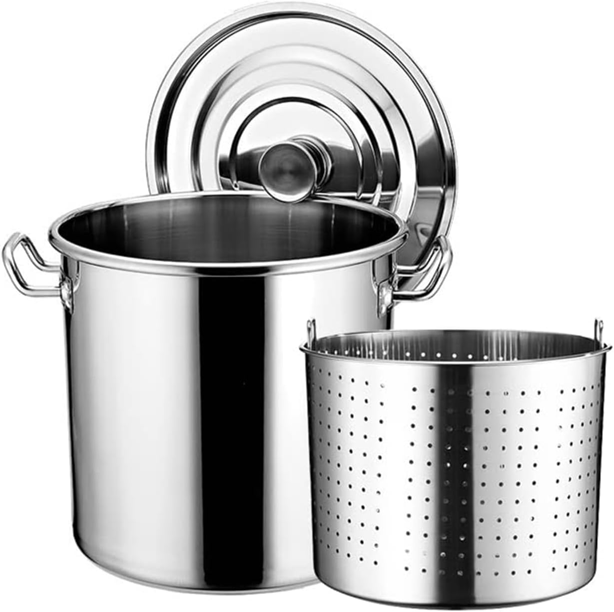 Soup Pot with Strainer, Large Stainless Steel Heavy Duty Stock Pot - 27Qt/45Qt/63Qt Deep Turkey Fryer Pot Stew Pot Simmering Stockpot for Crawfish Seafood Or Outdoor Cooking