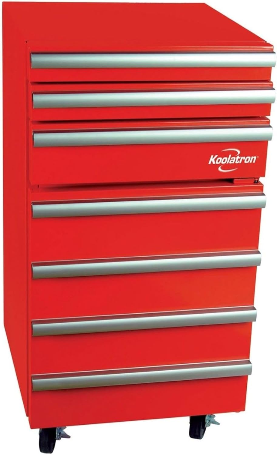 Koolatron Compact Heavy-Duty Rolling Tool Chest with 1.8 Cu Ft Mini Fridge 3 Drawers Adjustable Shelf Swivel Wheels Efficient Compressor Cooling Red Finish Garage Workshop Organizer