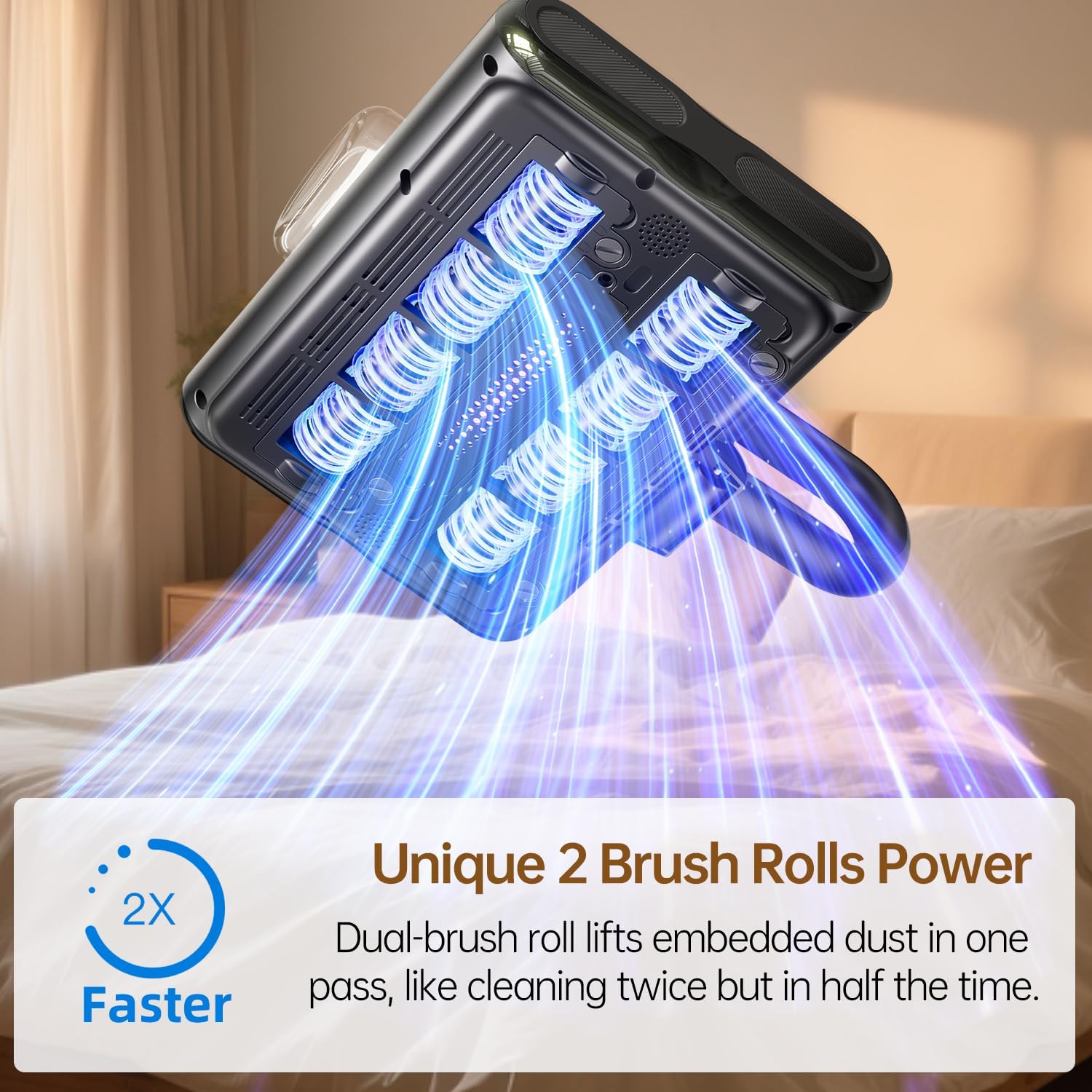 Dual Brush-Roll Mattress Vacuum Cleaner with 25KPa High Suction, UV-C Light, 140°F Heating & Triple HEPA Filter [Allergens & Pet Hair Removal] Handheld Bed Vacuum for Couch, Quilt, Mattress, Crib