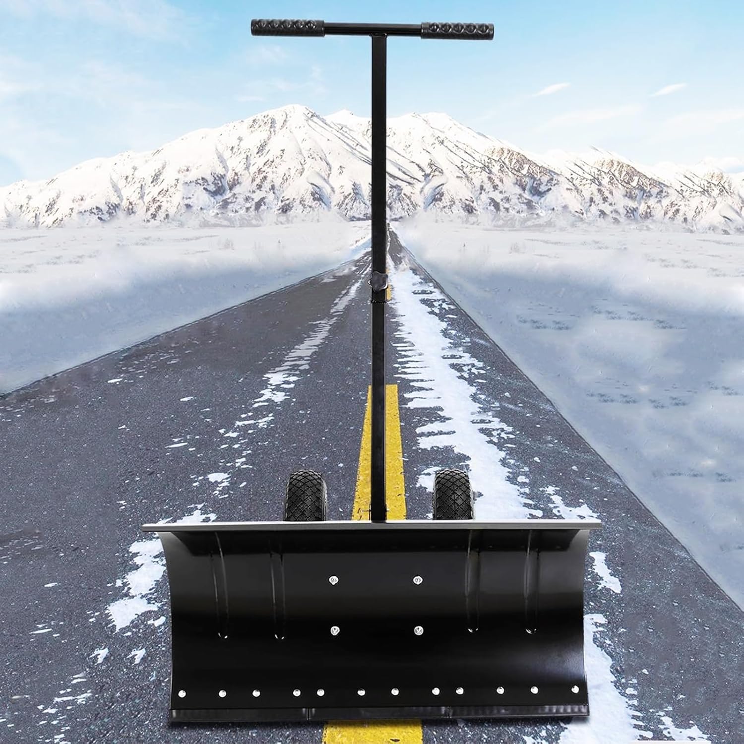 Snow Removal/Pusher Shovel with Wheel, Portable Non-Slip Floor Shoveling Equipment Exterior Winter Leaf Barn Maintenance, Extra Wide Scoop/Scrape Snow Blade for Grains Se,