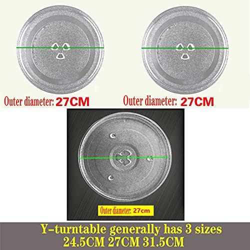 Turntable 24.5Cm Microwave Plate Round Glass Plate Turntable Replacement Plate with 3 Wheel Turntable Roller Ring Support 17.8 Cm A Plastic Core Y-Shaped Bottom Design