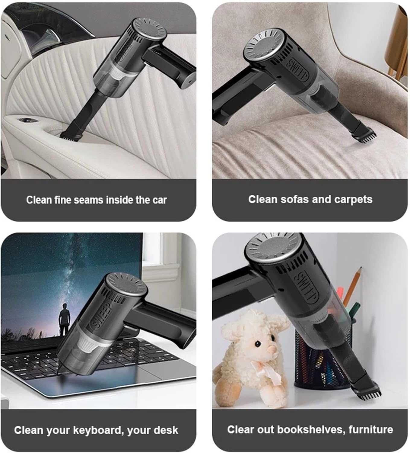 9000PA Wireless Car Handheld Vacuum Cleaner Portable Powerful Auto Suction Clean Smart Cordless Cleaning Accessories for Car Interior, Home, Office,Black,Wireless