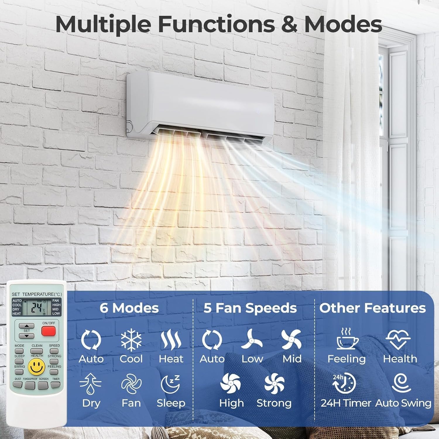 20K Dual 2 Zone Mini Split Air Conditioner and Heater, 20 SEER2 208-230V 12000 + 12000 BTU Wifi Mini Split AC/Heating System Multi Zone, Ductless, Wall Unit