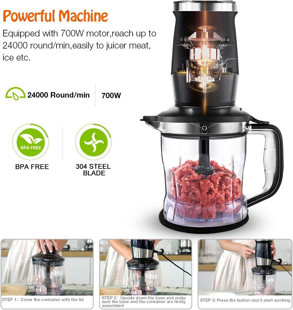 Blender and Food Processor Combo, Personal Blender for Shakes and Smoothies, Suitable for Kitchen, Home, 700W Electric Blender with Mixer Grinder/Chopper