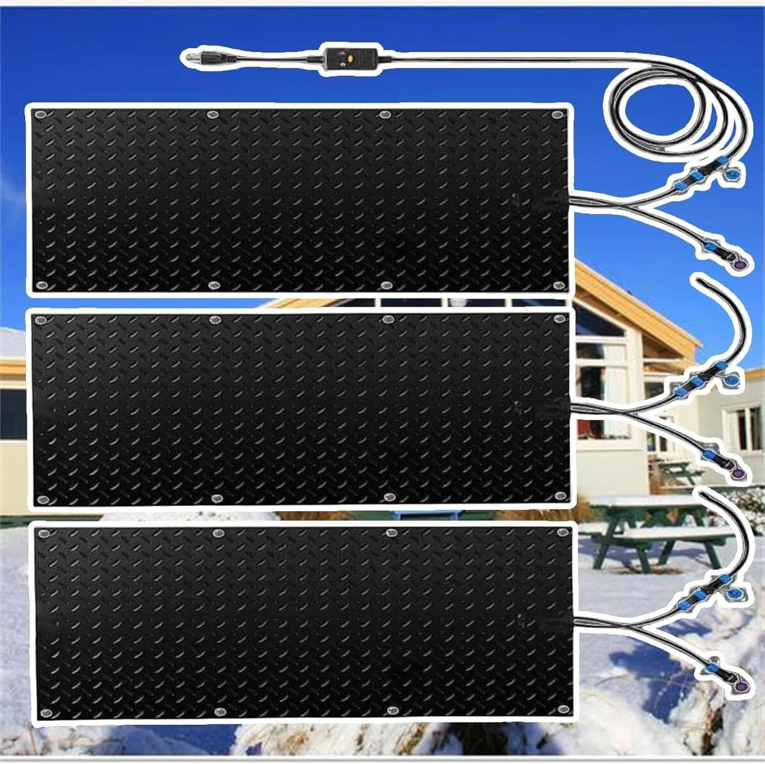 AMNOOL Snow Melting Walkway Mat Roof Heat Panel for Ice Dams Non Slip Rubber Heated Mat Black Roof Heated Outdoor Mats for Winter