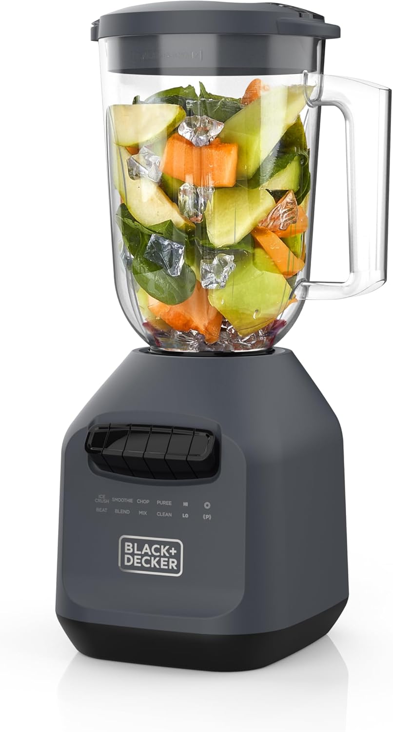 Black & Decker Ice Crush Blender with 56 Ounce (7 Cup) PerfectPour Plastic Jar, Powerful 6-tip Stainless Steel Blade, 8-speeds plus Pulse, 750 Peak Watts of power