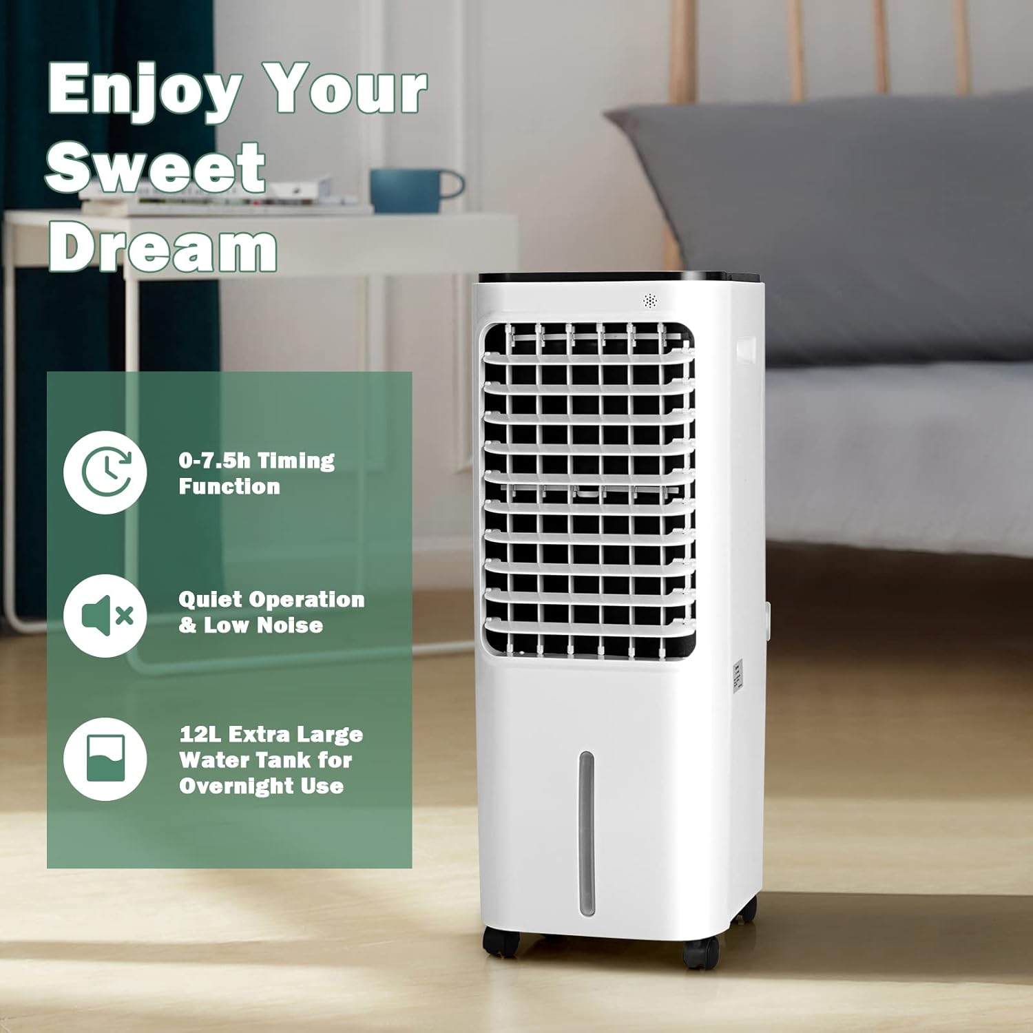 COSTWAY Evaporative Air Cooler, 4-In-1 Bladeless Swamp Cooler with Remote Control, 4 Modes, 3 Speeds, 7.5H Timer, 4 Ice Packs, Portable Air Cooling Fan for Indoor Use, Bedroom, Home, Office