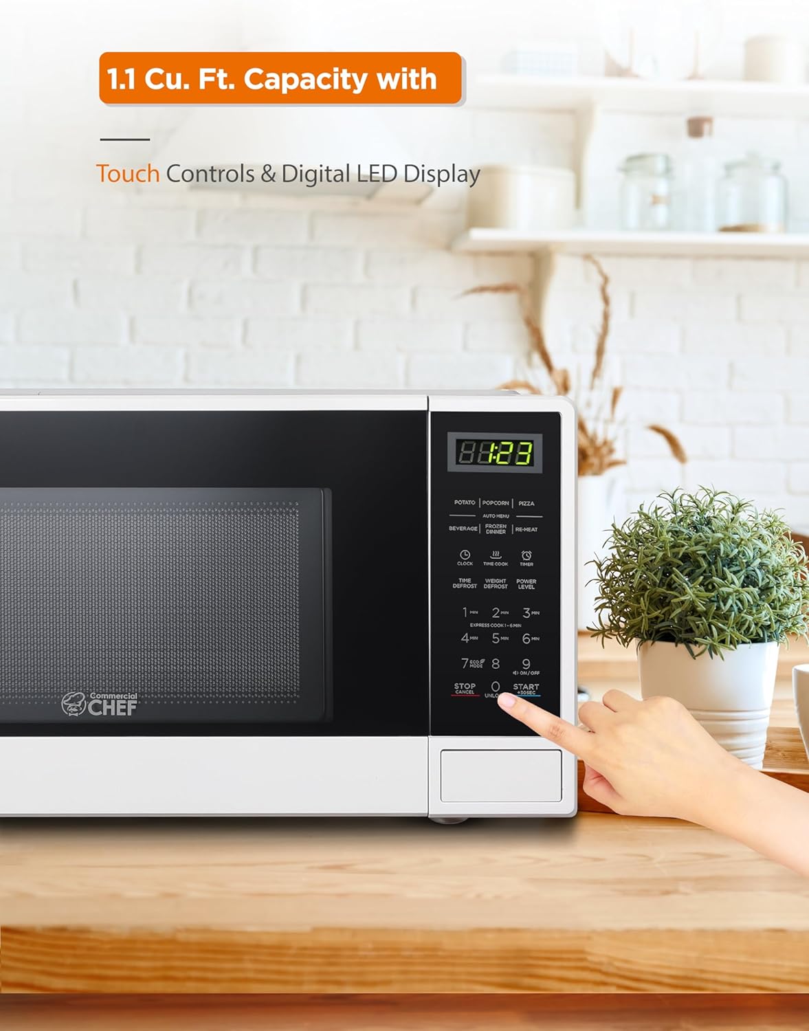 Commercial CHEF Countertop Microwave, 1.1 Cubic feet, White