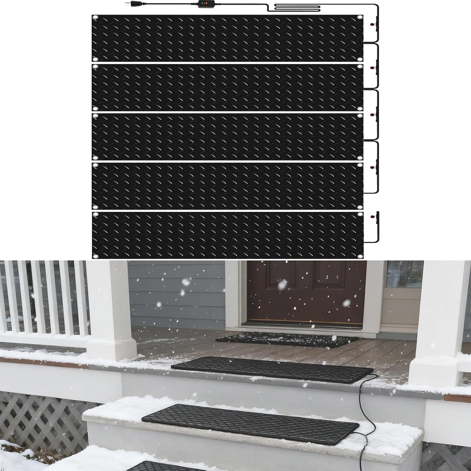 Heated Snow Melting Mats for Entrances, Electric Heated Snow and Ice Melting Mat w/Power Cord for Stairs Steps Driveway Walkway Decks Sidewalks,3in/h Melting Rate for Most Entryway(5 Pcs,10