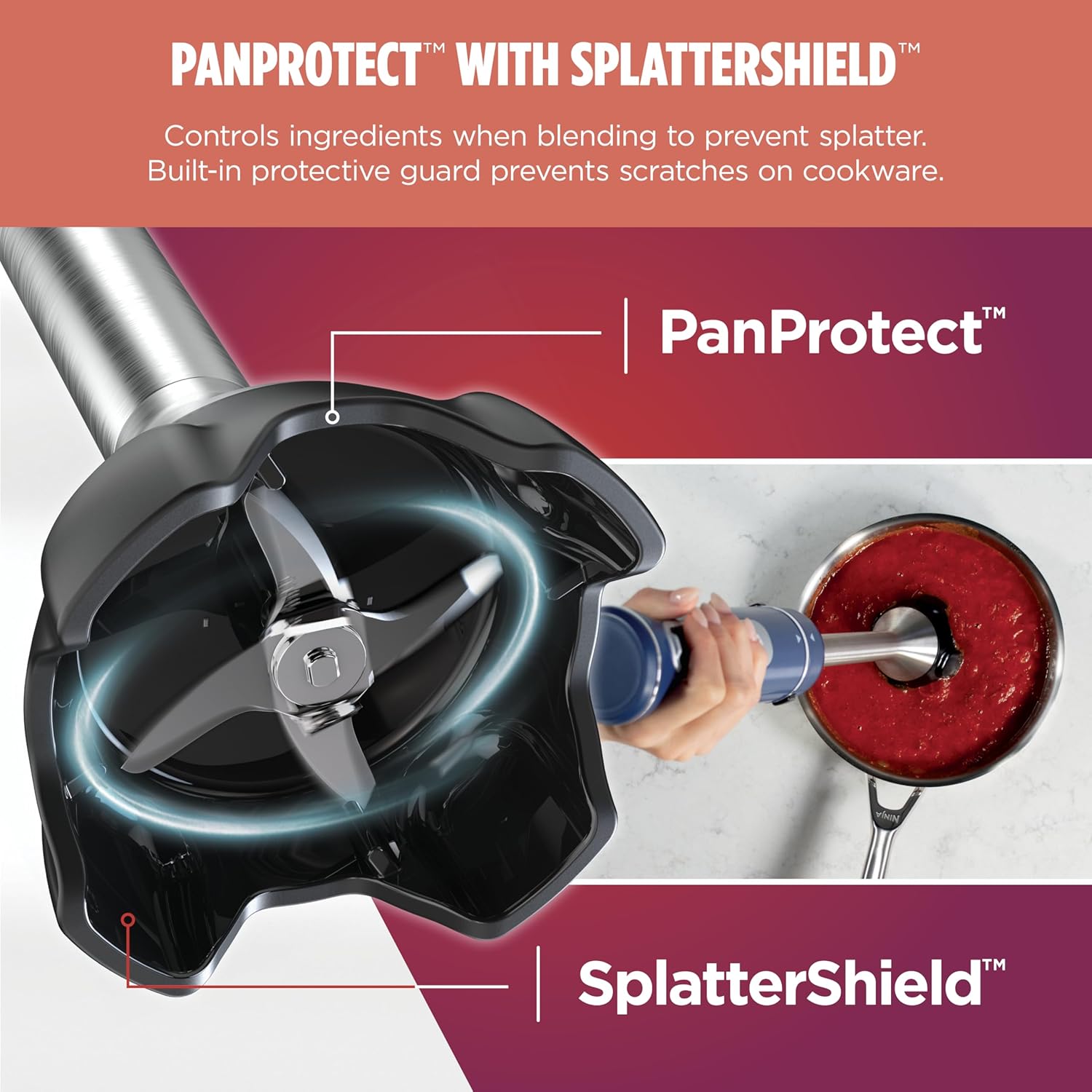 Ninja Immersion Blender and Whisk, Hand Stick Blender, 4 Speeds, with SplatterShield and PanProtect, 4-Cup Blending Vessel, Dishwasher Safe, 5-ft Cord, Ergonomic, Deep Navy, CI201ND