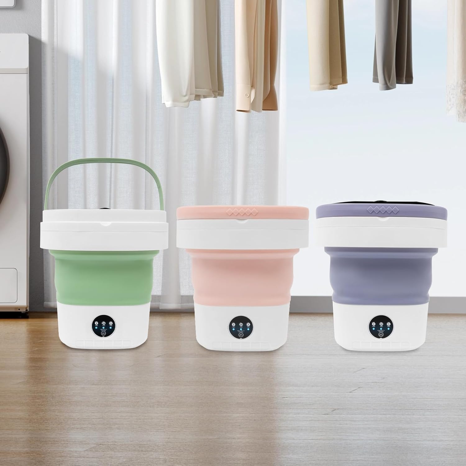 Portable Washing Machine 12l,Mini Washer,Large Capacity Folding,Simulated Handwashing Wheel Design/Blue Light Function For Deep Cleaning Of Underwear & Baby Clothing. (Green)