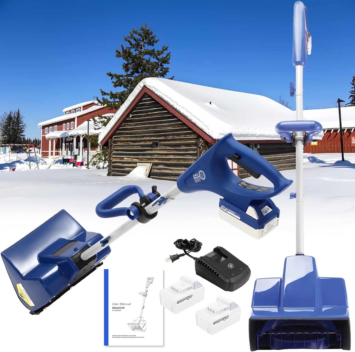 Electric Snow Shovel Cordless, 24v Electric Snow Blower, Snow Shovel for Driveway Brushless Motor, for Deck Terrace Sidewalk Step 4.0ah Battery & Quick Charger Included