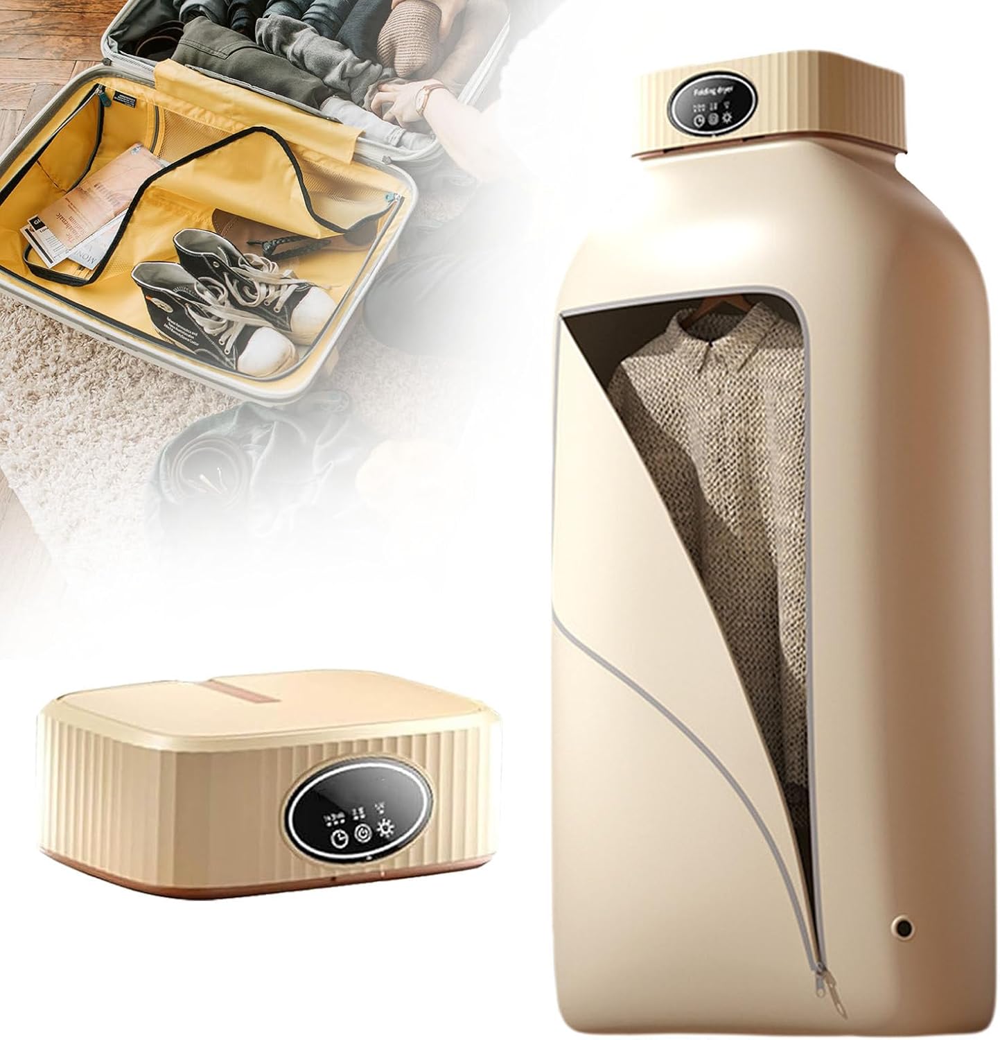 Electric Clothes Dryer, Foldable Drying Rack Airer with Timer, Portable Clothes Dryer Machine for Cloudy/Rainy Days, Suitable for Drying Sweater, Shirts, T-Shirts, Shorts, Socks,Beige