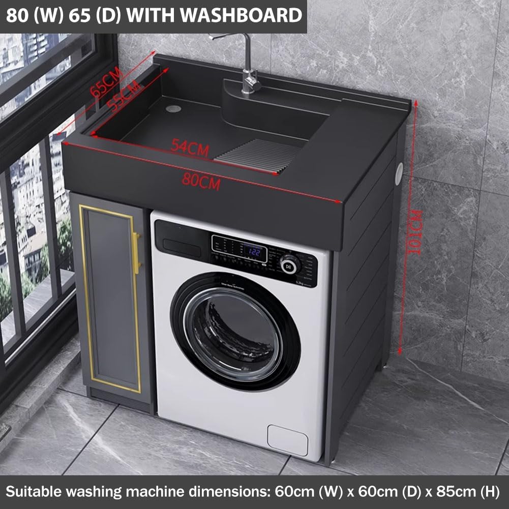 Multifunctional Washing Machine and Sink Combination Unit, Laundry Cabinet with Sink, Suitable for Placement Above Washing Machines and Dryers, Includes Faucet,Left 80 * 60cm