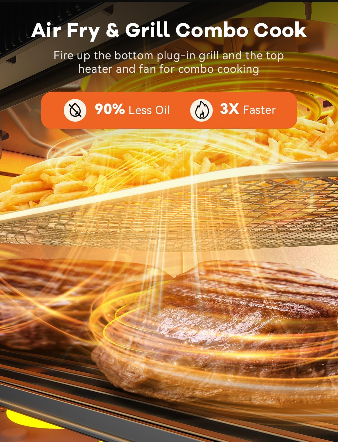 Nuwave Air Fryer Grill Oven Combo, TRUE Char & Flavor, 100 in 1 Super Convection Toaster Oven Countertop, Excellent Thermal Insulation, POWERPORT™ Plug-In Grill, 550°F, Stainless Steel