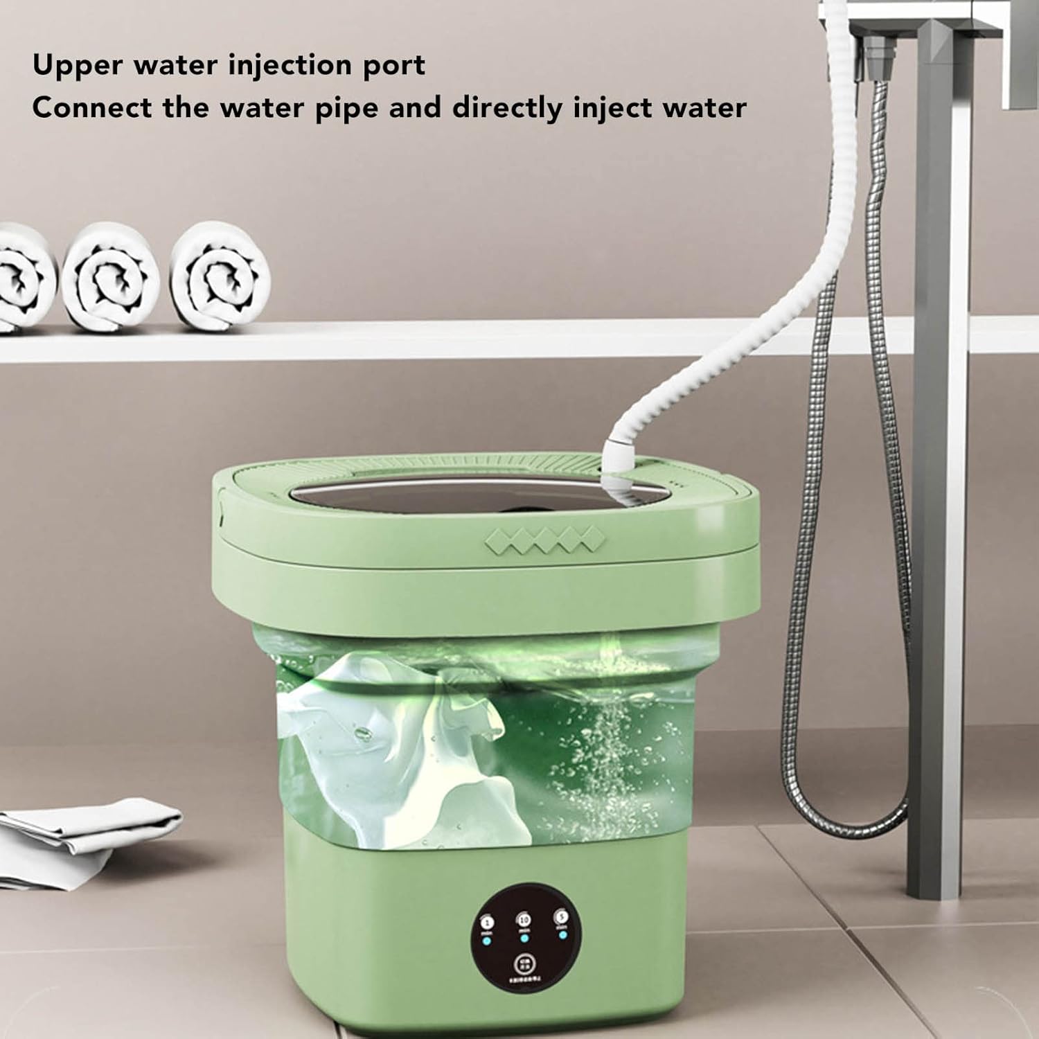 Portable Washing Machine, 6.5L Foldable Mini Washing Machine, Small Automatic Portable Washer with Water Tube, Spin Dry, Suitable for Apartments, Dormitories, Camping, Travel ()
