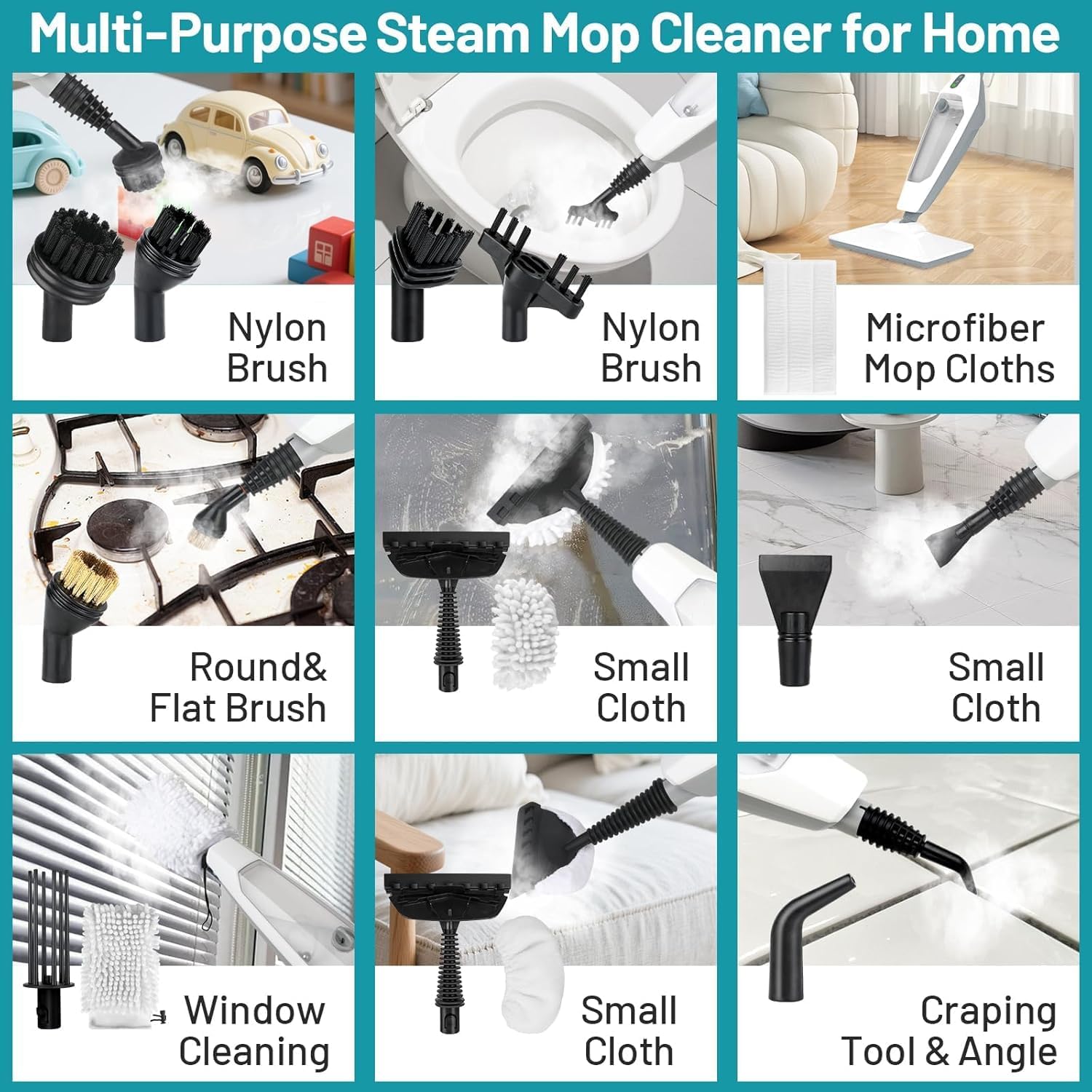 Steam Mop for Floor Cleaning, 12 in 1 Handheld Steam Cleaner for Home, Floor Steamer for Hardwood Windows Tile Laminate Shutter & Clothes with Attachments (White)